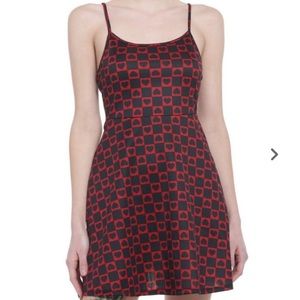 Red and black heart printed dress with pockets NWT